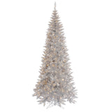 Vickerman Silver Tinsel Fir Slim Artificial Christmas Tree, 4.5', Warm White Mini Light