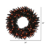 Vickerman Black Artificial Wreath with Orange Lights