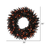 Vickerman Black Artificial Wreath with Orange Lights