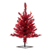 Vickerman Red Tinsel Fir Artificial Christmas Tree, 2' x 20", Red Mini Light