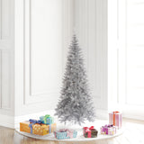 Vickerman Silver Tinsel Fir Slim Artificial Christmas Tree