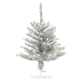 Vickerman Silver Tinsel Fir Artificial Christmas Tree, 2' x 20", Warm White Mini Light