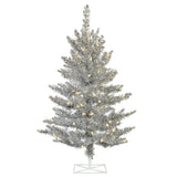 Vickerman Silver Tinsel Fir Artificial Christmas Tree, 3', Warm White Mini Light