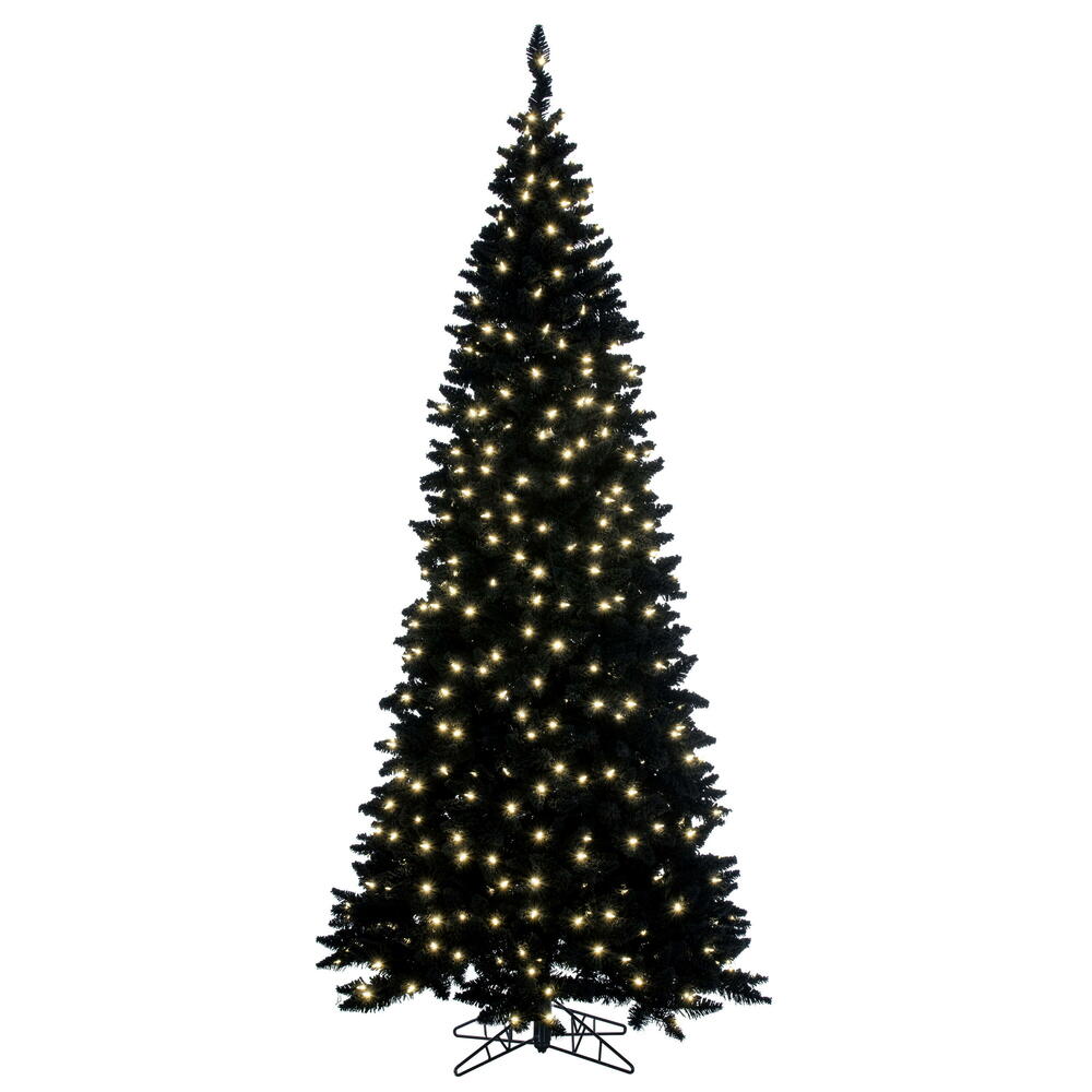 Vickerman Flocked Black Slim Fir Artificial Halloween Tree, Pre-Lit Warm White Mini Light