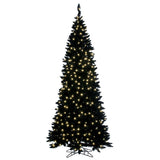 Vickerman Flocked Black Slim Fir Artificial Halloween Tree, Pre-Lit Warm White Mini Light