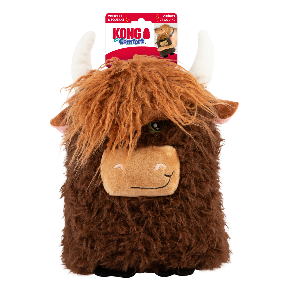 KONG Comfort Jumbo Highland Cow Plush Dog Toy, Assorted, XL
