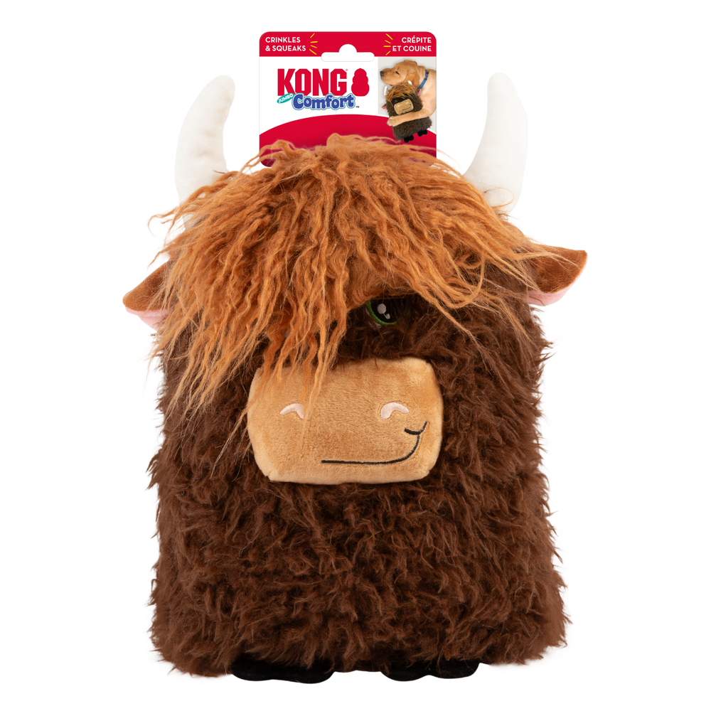KONG Comfort Jumbo Highland Cow Plush Dog Toy, Assorted, XL