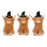 Multipet Halloween Highland Shaggy Cow with Witch Hat Plush Dog Toy - 8"