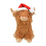 Multipet Holiday Highland Cow with Santa Hat Plush Dog Toy - 8"