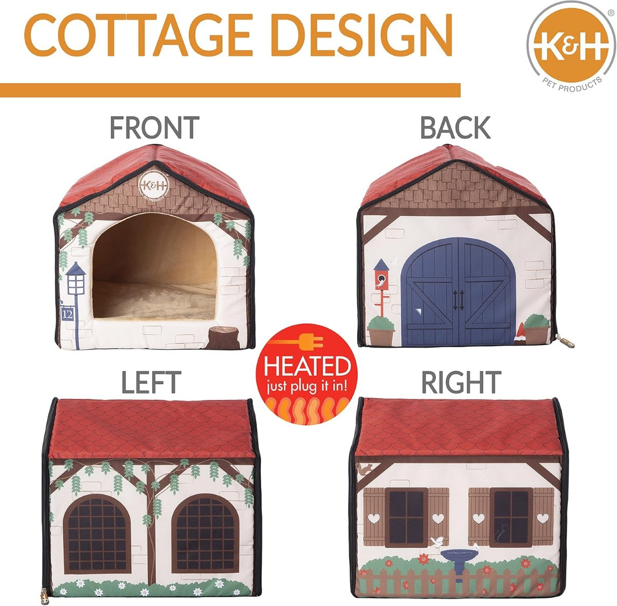 K&H Pet Products Thermo-Indoor Heated Pet House Cottage Design, Tan