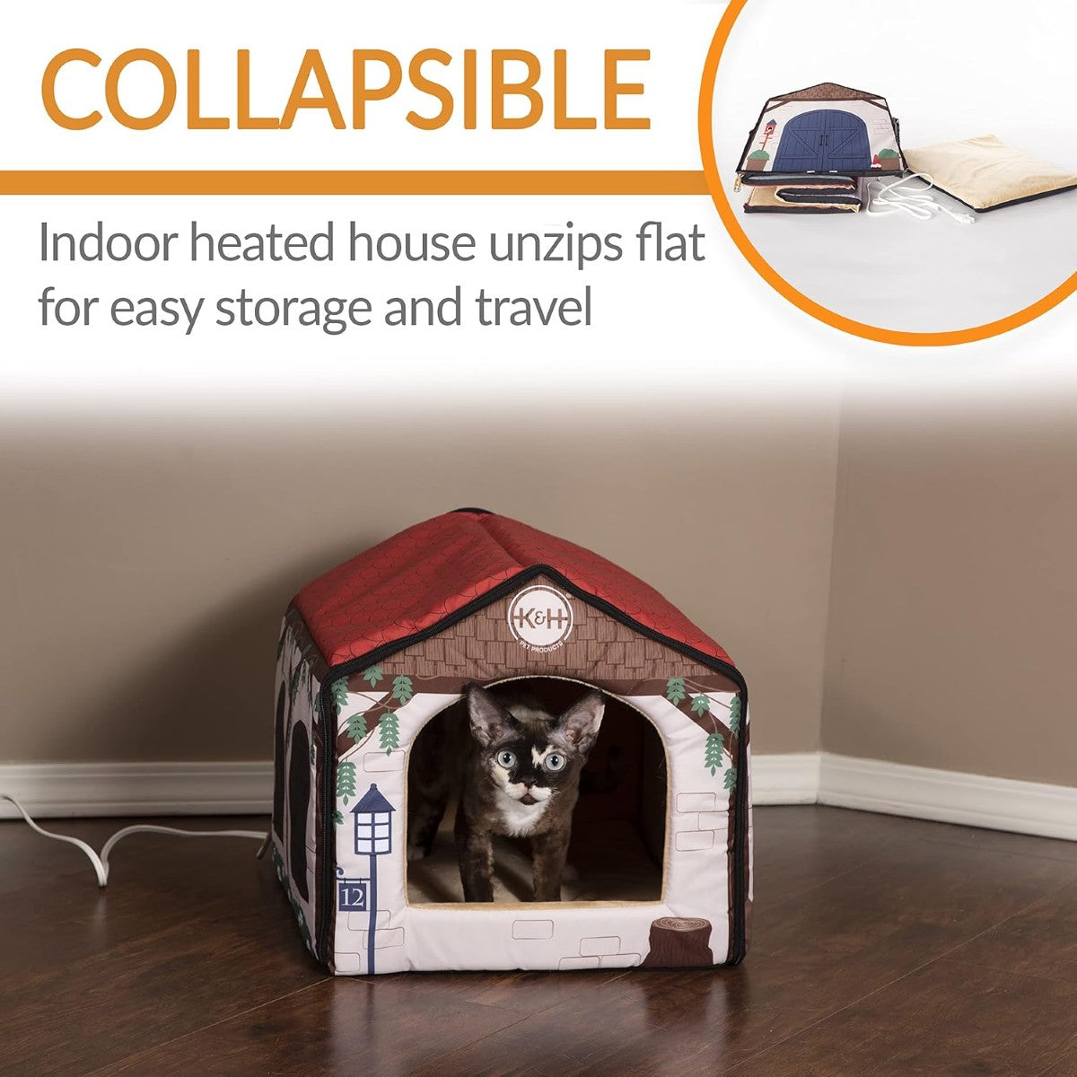 K&H Pet Products Thermo-Indoor Heated Pet House Cottage Design, Tan