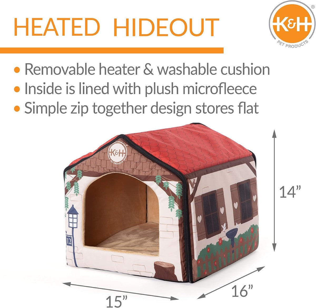 K&H Pet Products Thermo-Indoor Heated Pet House Cottage Design, Tan