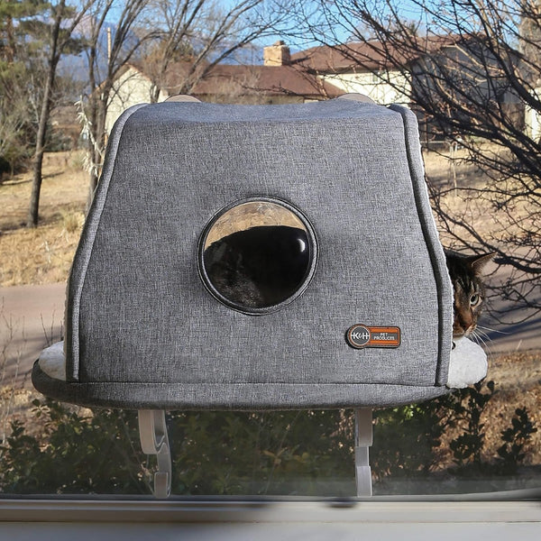 Pet Stores USA K&H Pet Products Universal Mounted Kitty Sill with Hood, Gray