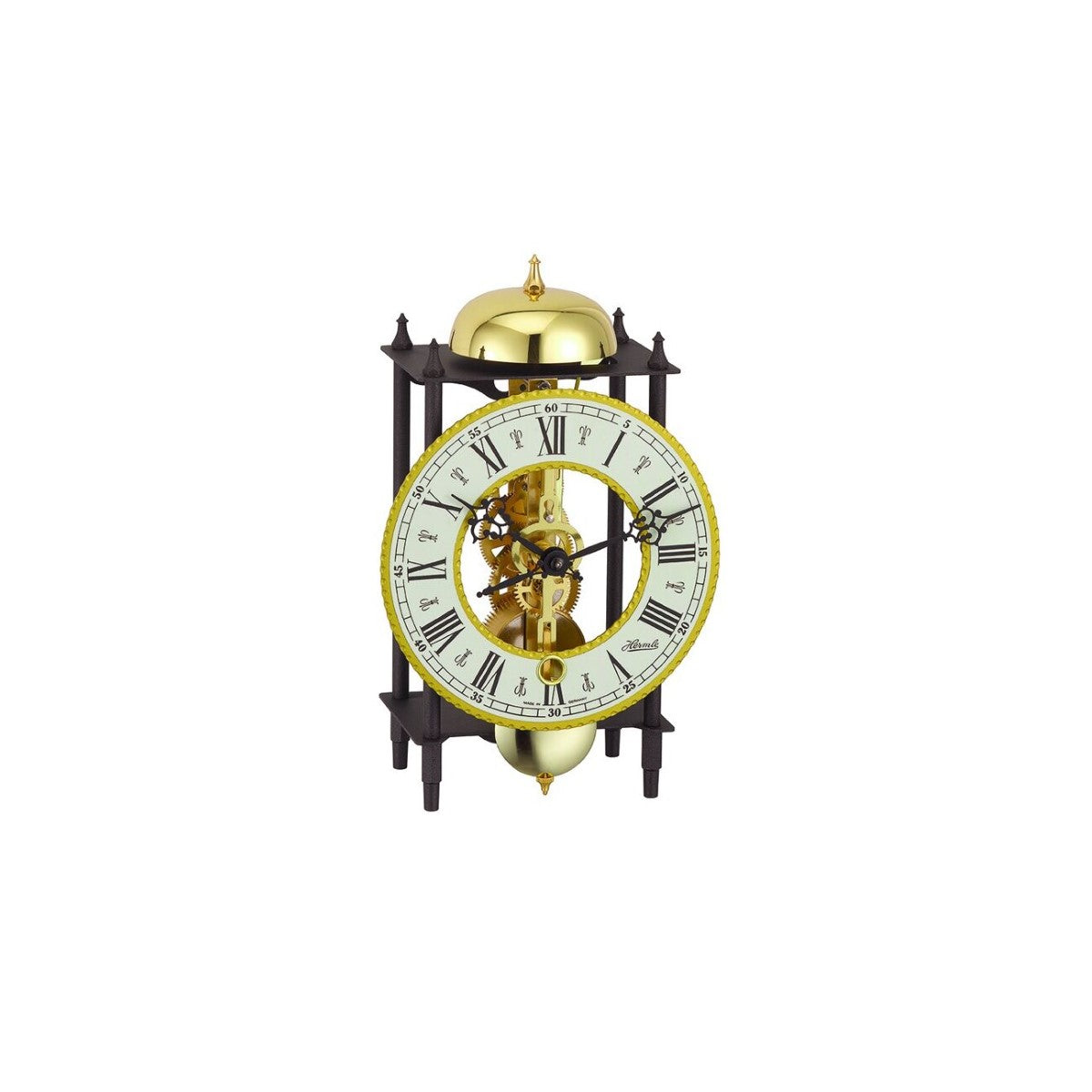 Hermle Kehl Black & Gold Skeleton Tabletop Mantel Clock, 23003000711
