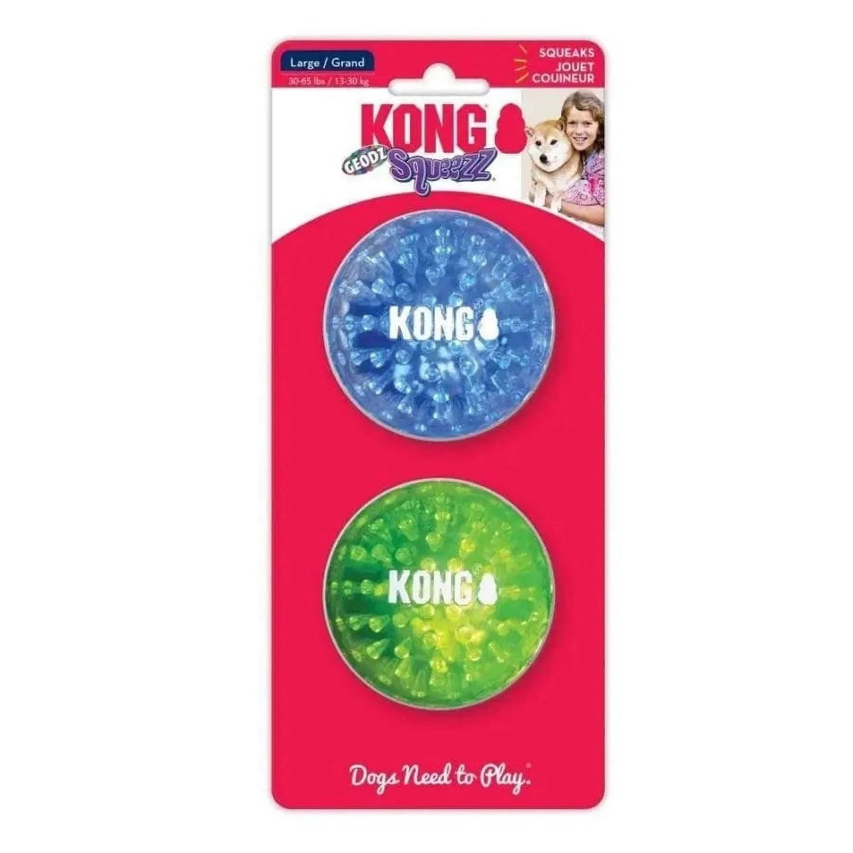 Kong Dog Squeezz Geodz Ball Assorted Colors Large 2-Pack