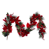 Vickerman Poinsettia Ball and Fern Decorated Garland, 72"