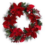 Vickerman Poinsettia Ball and Fern Decorated Wreath, 28"