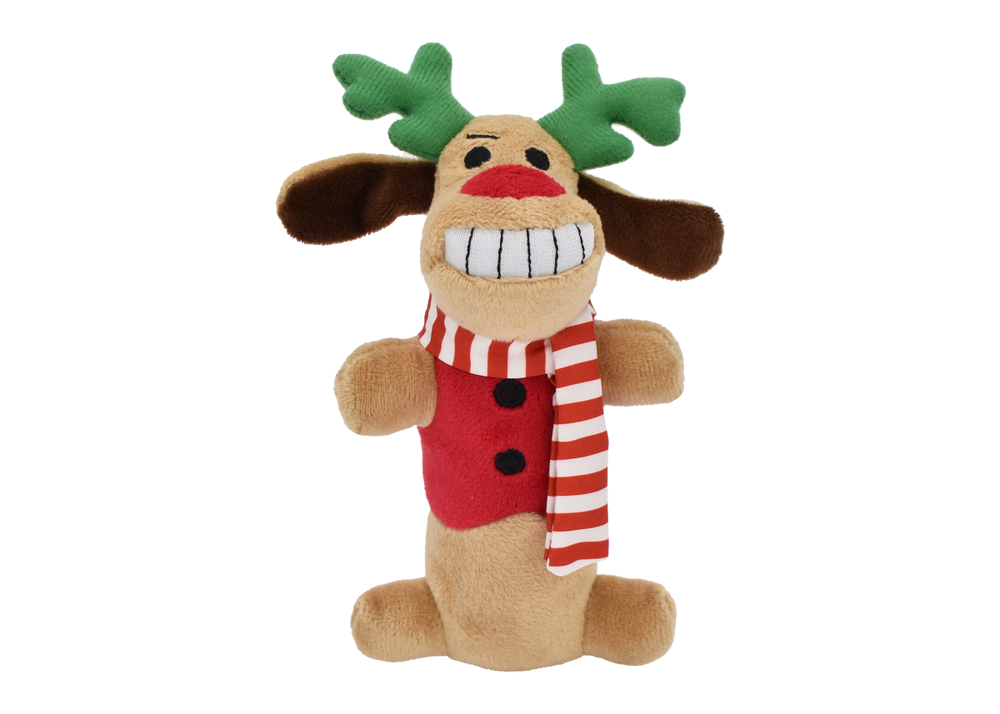 Multipet Holiday Reindeer Loofa Plush Dog Toy (3 Sizes Available)