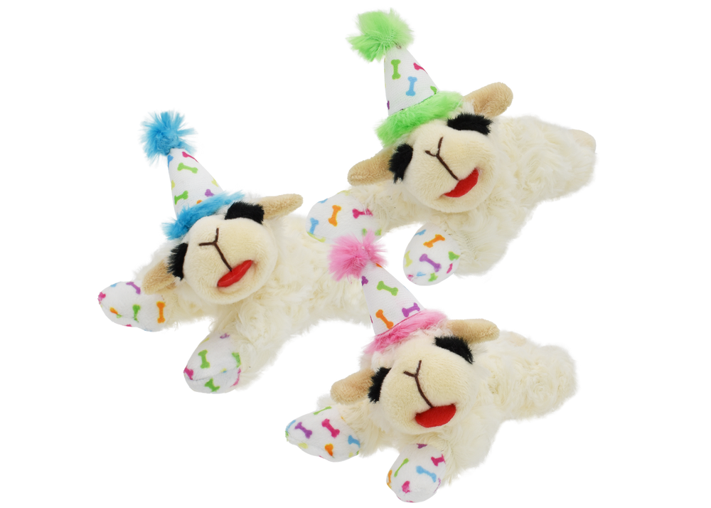 Multipet Lamb Chop with Birthday Hat Plush Dog Toy (2 Sizes Available)