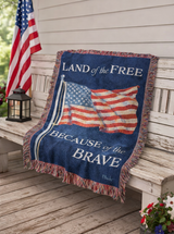 Land of the Free Because of the Brave American Flag Cotton Tapestry Throw Blanket 50" x 60" By Paul Brent