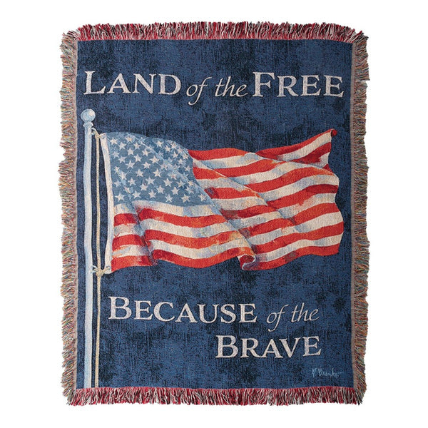 Manual Woodworkers & Weavers Land of the Free Because of the Brave American Flag Cotton Tapestry Throw Blanket 50" x 60" By Paul Brent