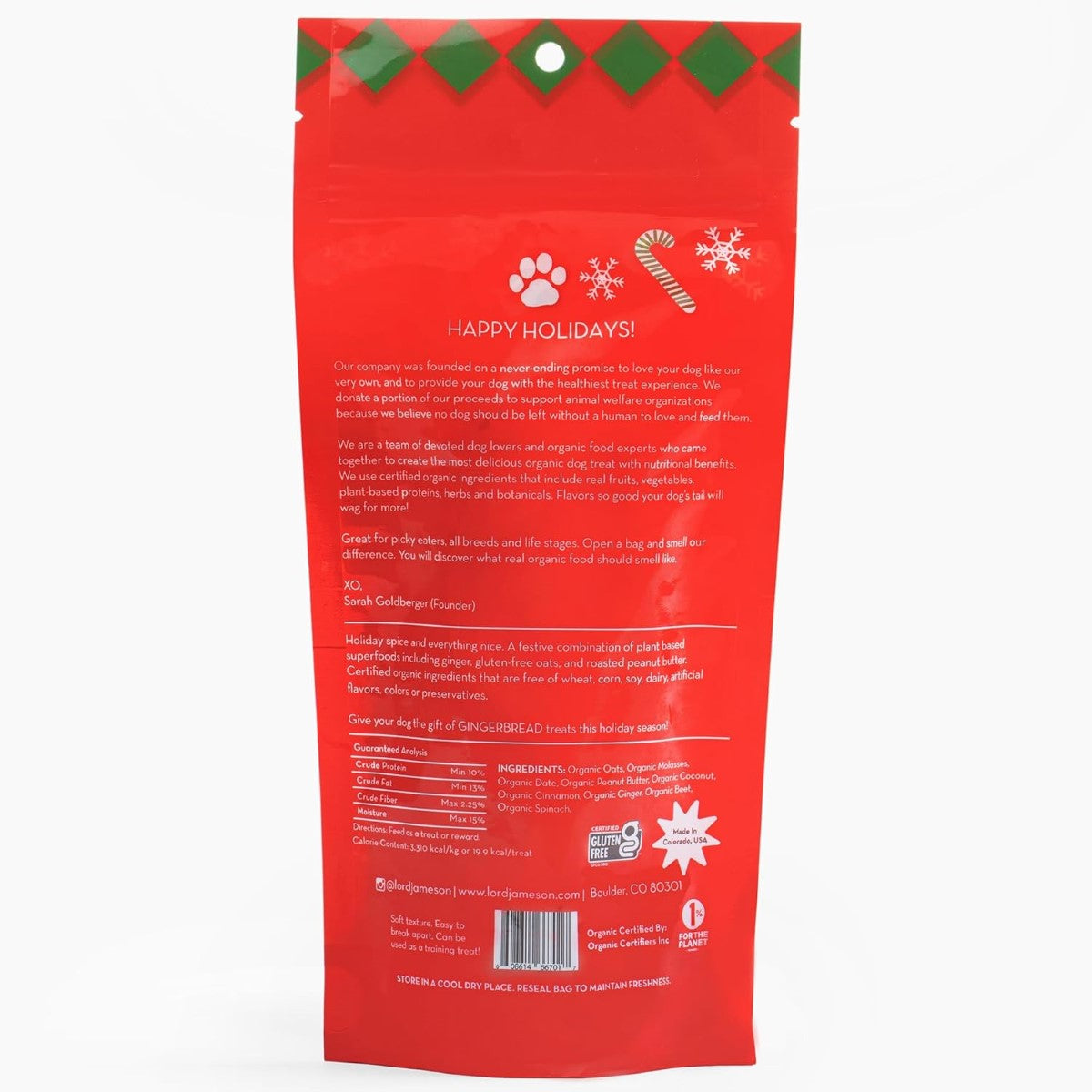 Lord Jameson Organic Dog Treats, Holiday Gingerbread 6oz