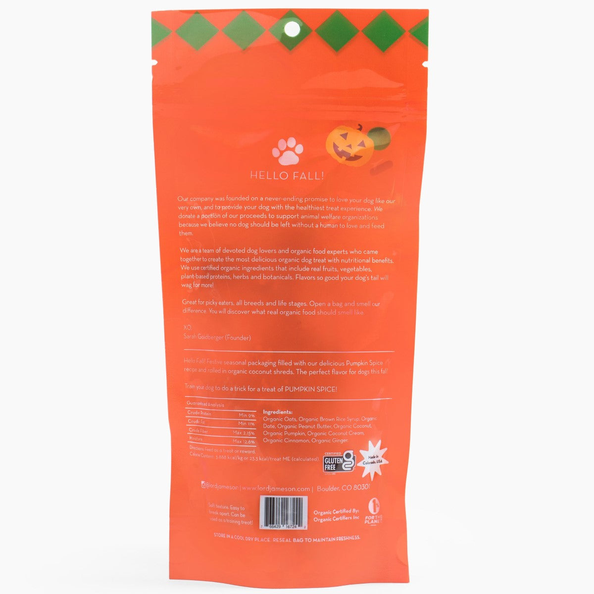 Lord Jameson Organic Dog Treats, Holiday Pumpkin Spice 6oz
