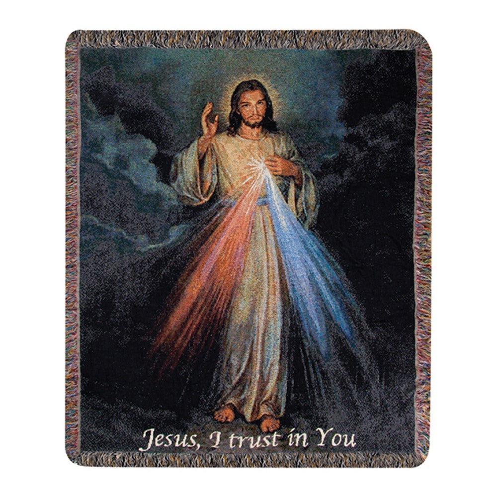 The Divine Mercy With Words Tapestry Throw By Manual Woodworkers & Weavers