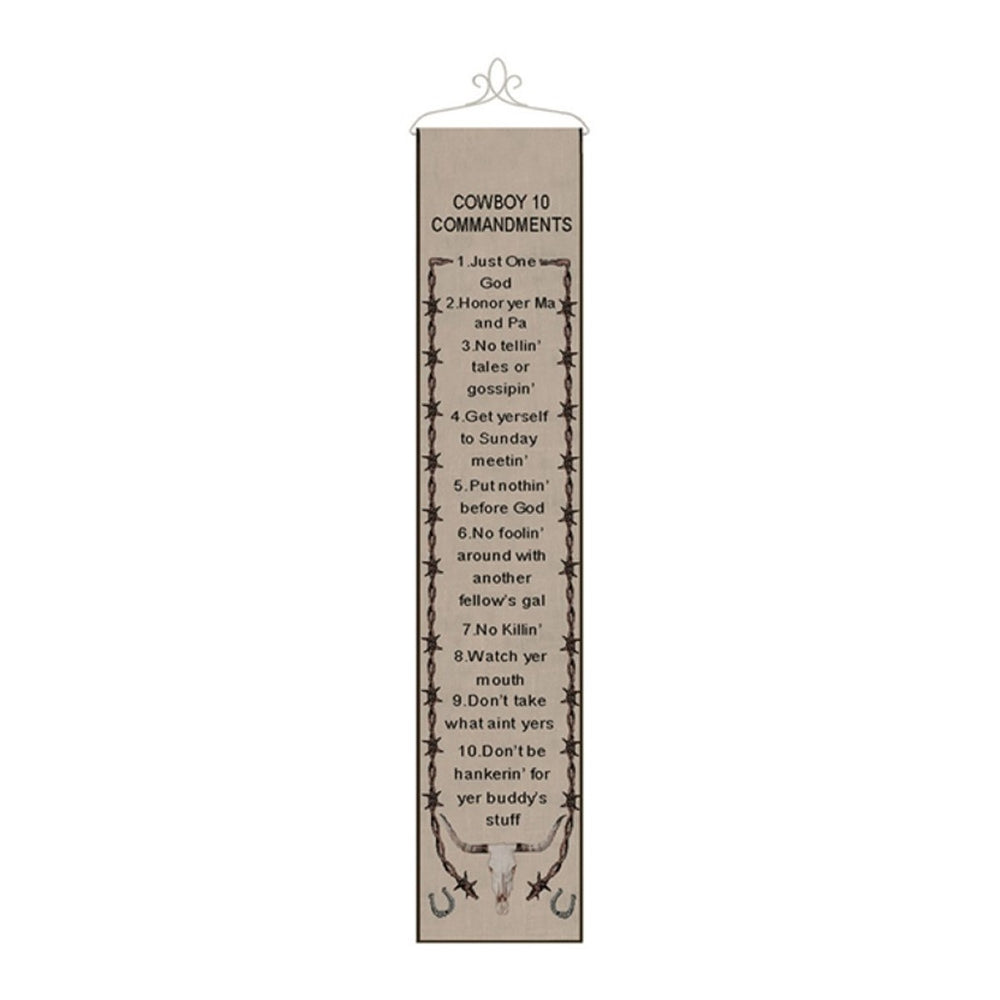 Cowboy 10 Commandments Bell Pull 9" x 41" By Manual Woodworkers & Weavers