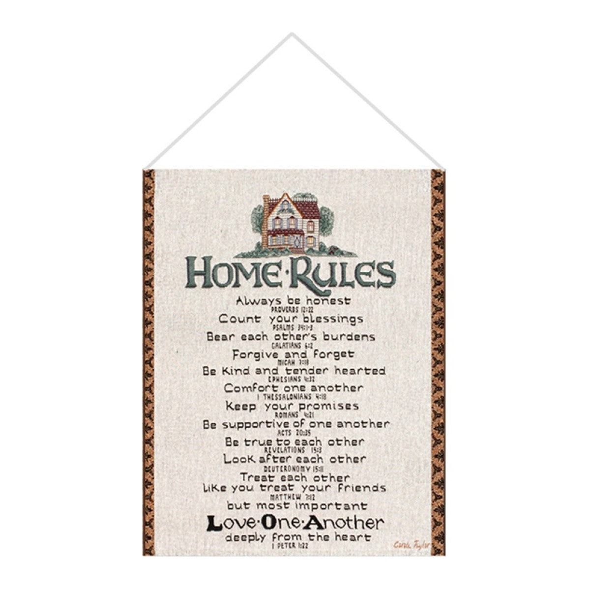 Home Rules With Verse White Tapestry Bannerette