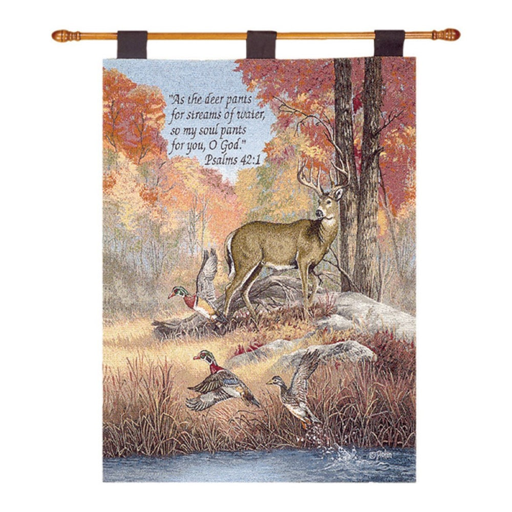 Fur Feathers & Fall With Verse Tapestry Wall Hanging 26" x 36" By Manual Woodworkers & Weavers