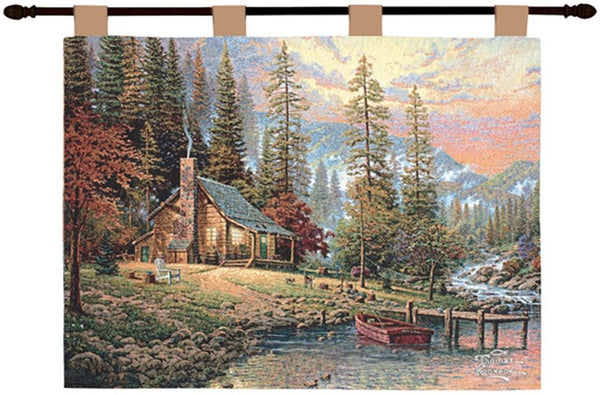 Manual Woodworkers & Weavers A Peaceful Retreat Tapestry Wall Hanging 36" x 26" By Thomas Kinkade Studios