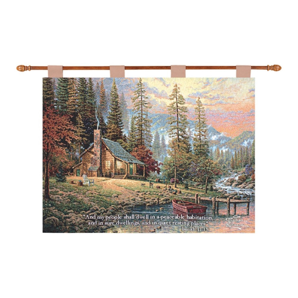A Peaceful Retreat With Verse Tapestry Wall Hanging 36" x 26" By Thomas Kinkade Studios