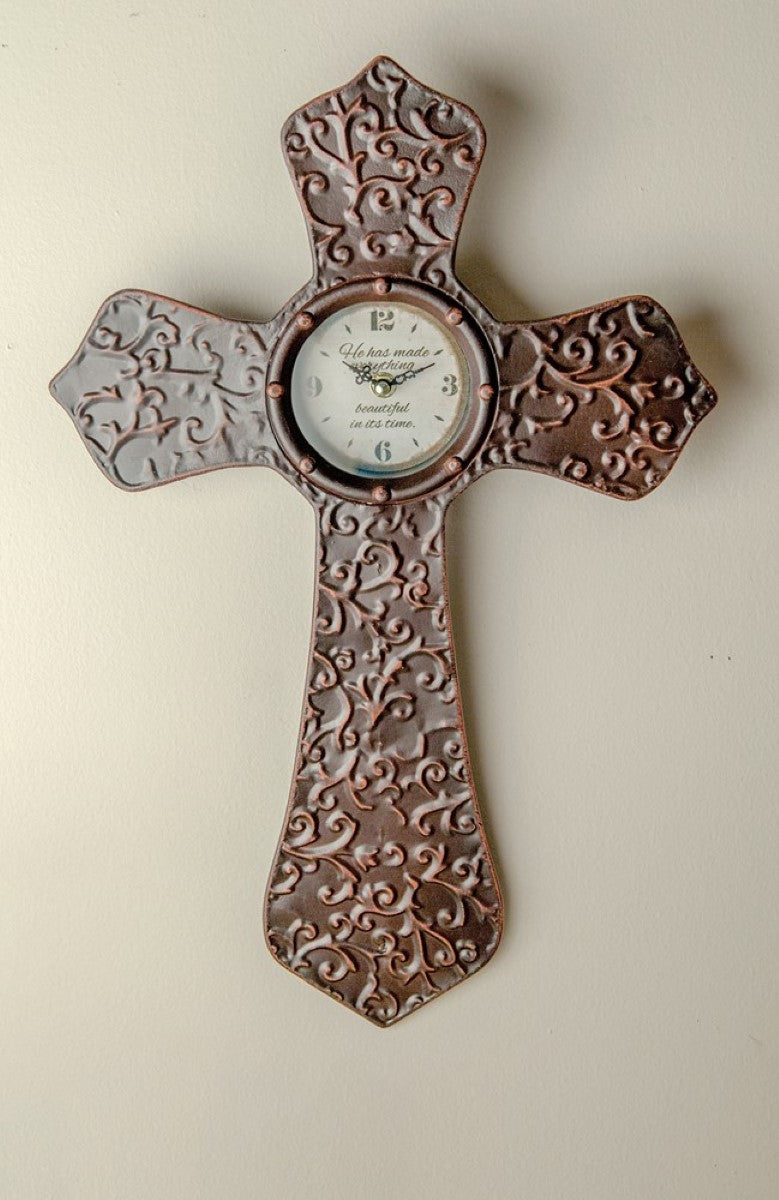 Metal Cross Clock Antique Bronze By Manual Woodworkers & Weavers