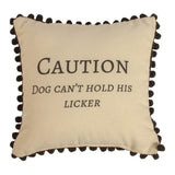 Caution Dog Can't Hold His Licker Throw Pillow 12" x 12" By Manual Woodworkers & Weavers