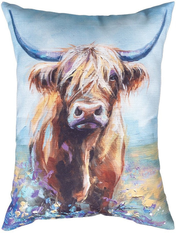 Manual Woodworkers & Weavers Highland Cow Climaweave Throw Pillow 18" x 13" By Lindsay Kivi