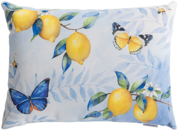 Manual Woodworkers & Weavers Lemon Blue Climaweave Throw Pillow 18" x 13" By Sandy Lynam Clough