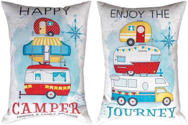 Manual Woodworkers & Weavers Happy Campers - Friends And Family Welcome Climaweave Throw Pillow 18" x 13" By Jennifer Pugh