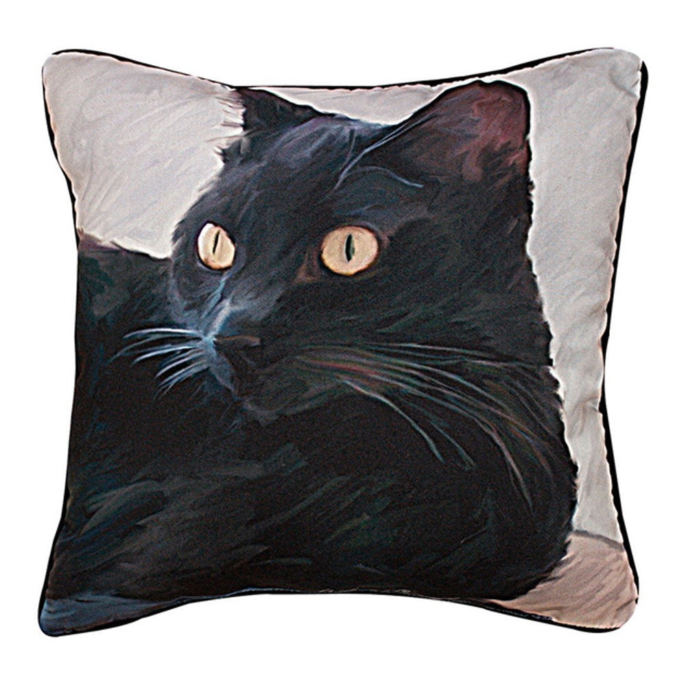 Black Cat Portrait Pillow By Robert McClintock