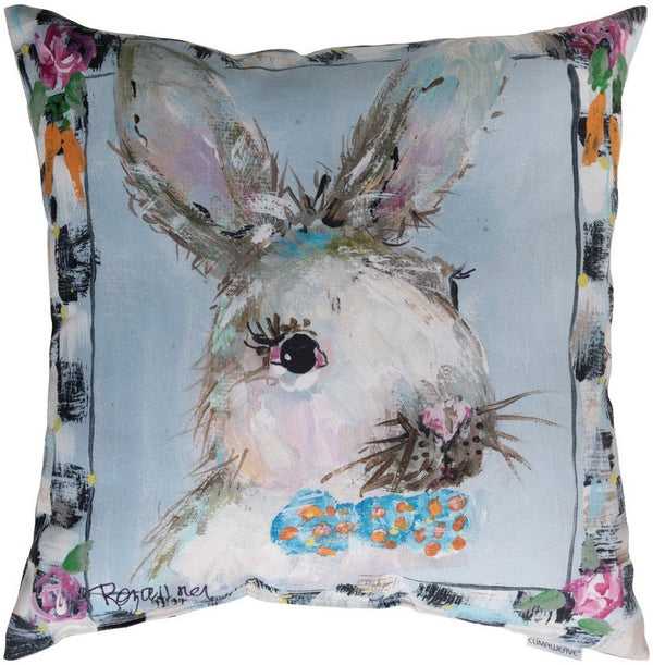 Manual Woodworkers & Weavers Bunny With Tie Climaweave Throw Pillow 18" x 18" By Rozanne Priebe