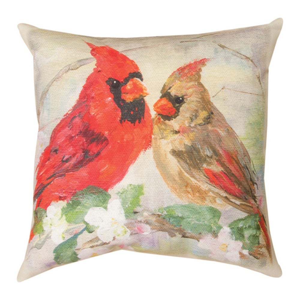 Cardinals In Flowers Climaweave Pillow By Rozanne Priebe
