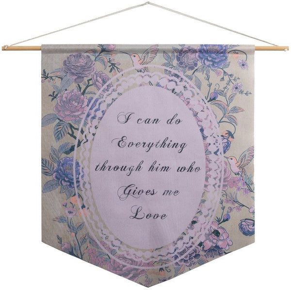 Manual Woodworkers & Weavers Religious Toile I Can Do Everything Through Him Pennant 18" x 21" By Radhika Modi