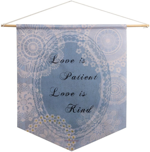 Manual Woodworkers & Weavers Religious Toile Love Is Patient Pennant 18" x 21" By Radhika Modi