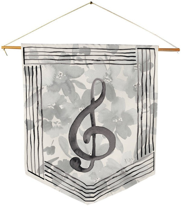 Manual Woodworkers & Weavers Music Note With Flowers - Treble Pennant 18" x 21" By Nina Jacobs