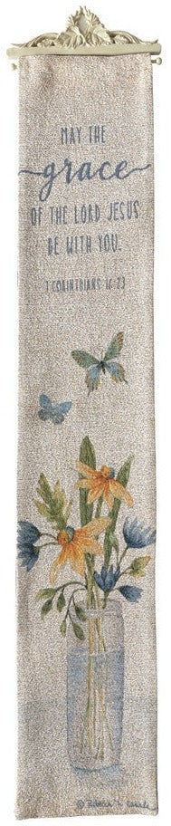 Manual Woodworkers & Weavers May The Grace Of The Lord Woven Bell Pull 9" x 41" By Rebecca Canale