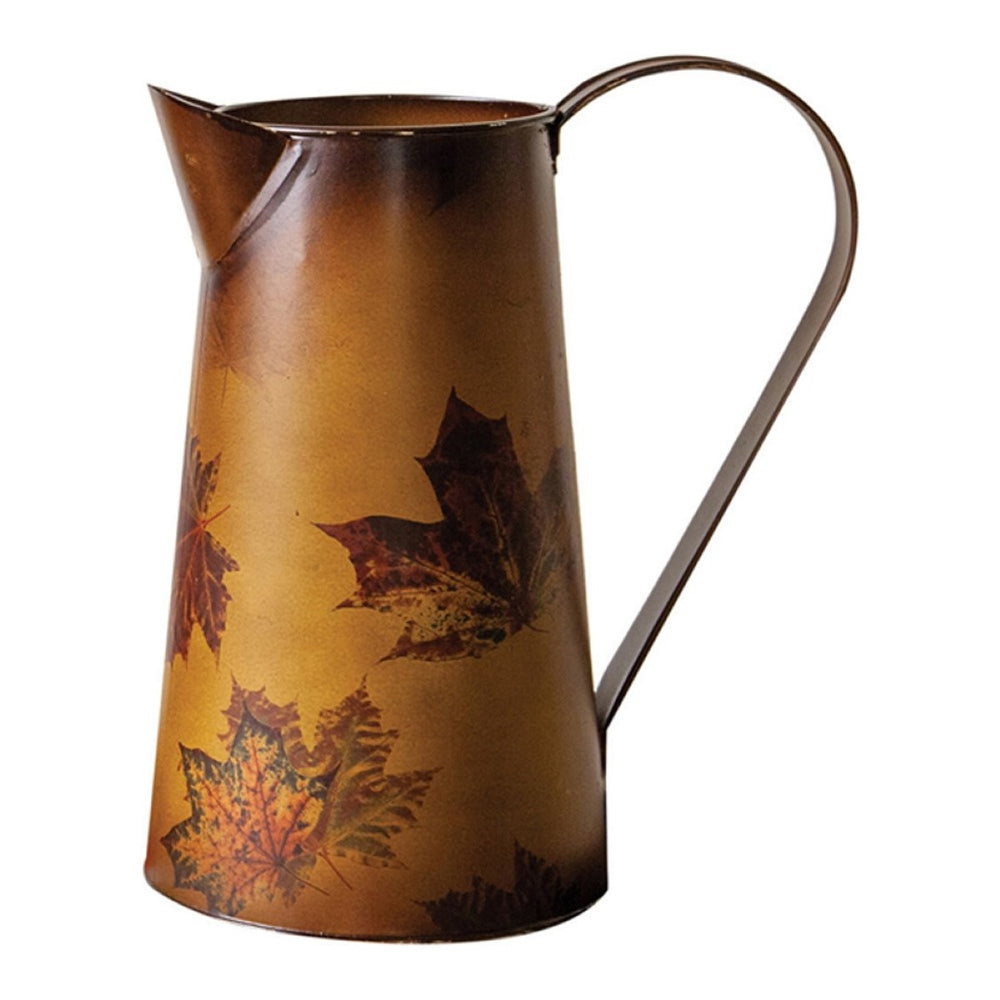 Metal Pitcher Fall Leaves 7.75" x 5" x 8.75" By Manual Woodworkers & Weavers