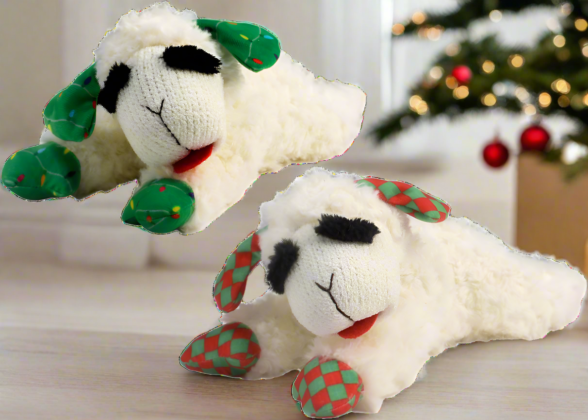 Multipet 10 Holiday Christmas Lamb Chop Plush Dog Toy