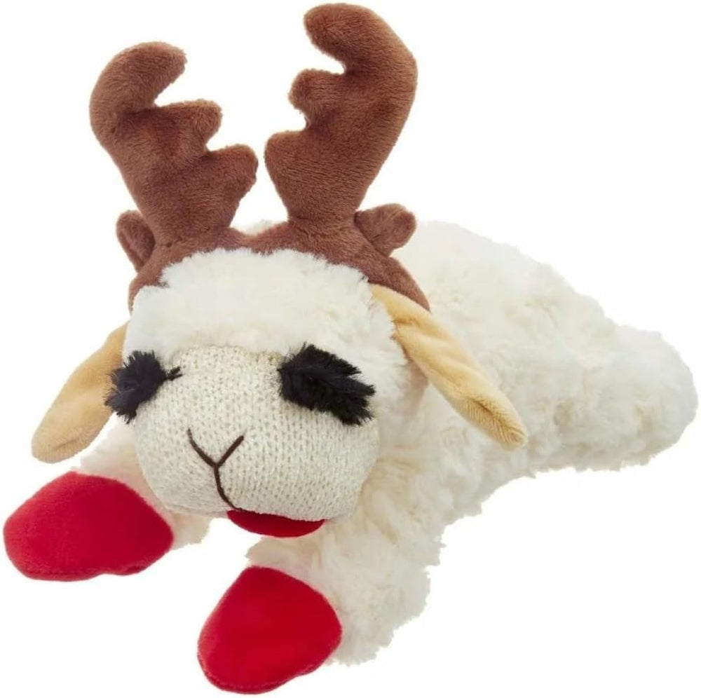 Multipet Holiday Lamb Chop With Antlers Plush Dog Toy (2 Sizes Available)
