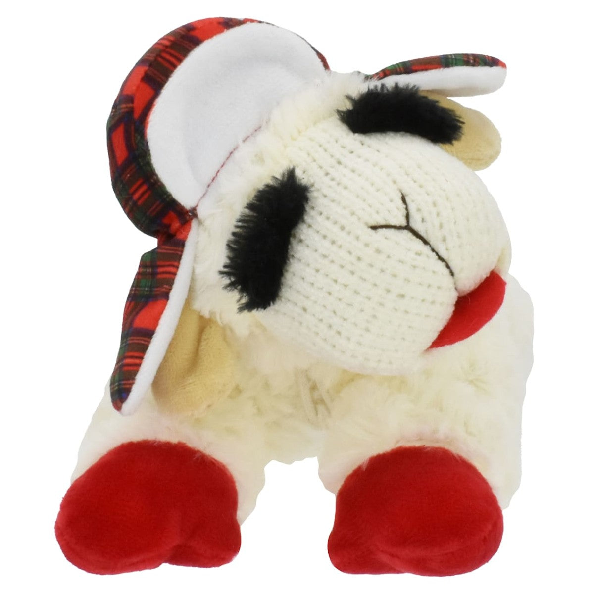 Multipet Holiday Lamb Chop With Trapper Hat Plush Dog Toy, 10.5