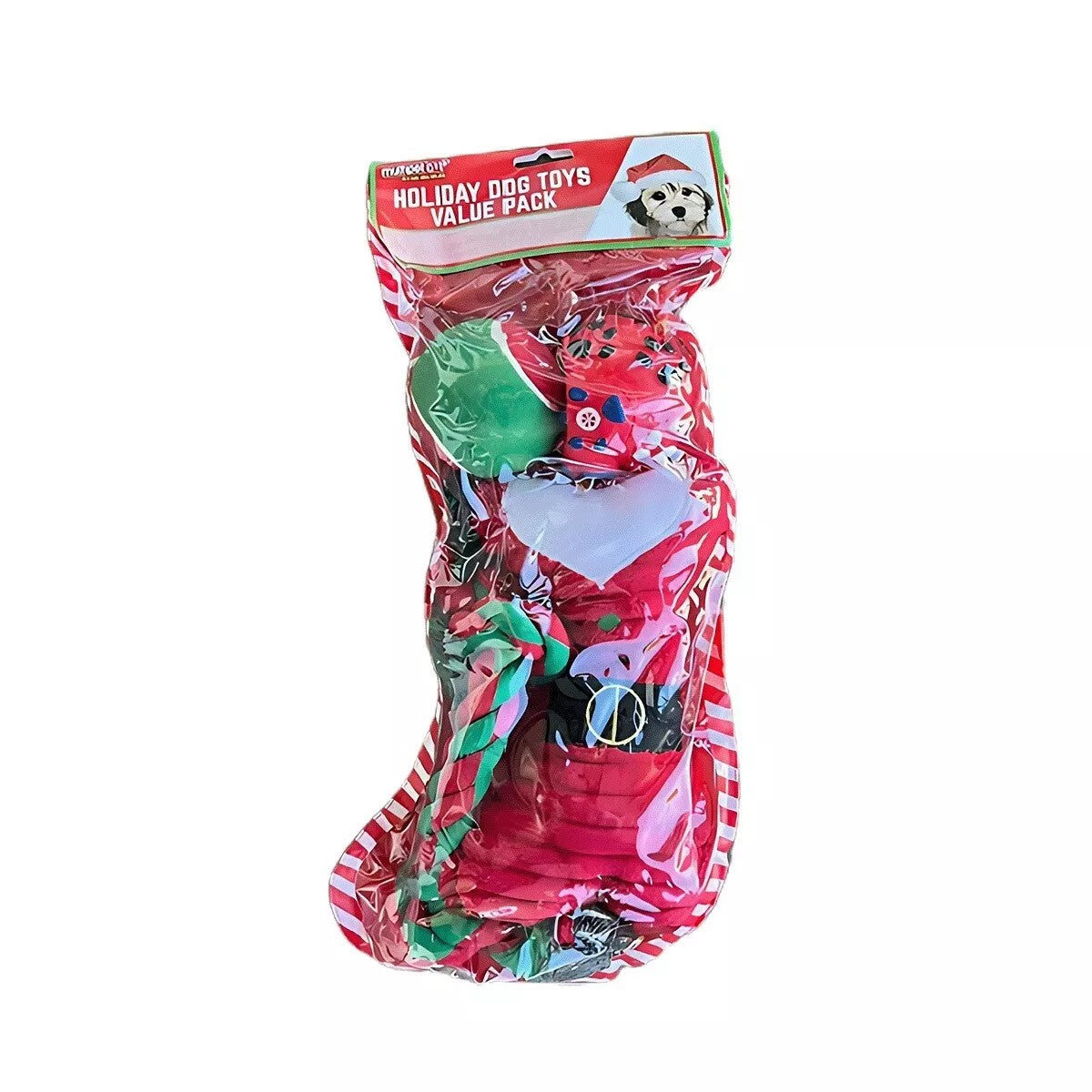 Multipet Holiday Plush, Ball & Rope Value 4-Pack Stocking Set Dog Toy